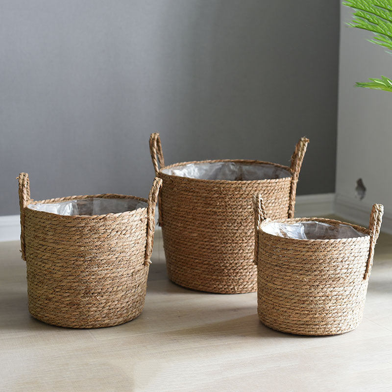 Large Decorative Woven Plant Pot Cover with Tassel Details for Indoor Greenery