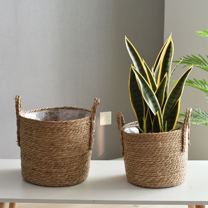 Large Decorative Woven Plant Pot Cover with Tassel Details for Indoor Greenery