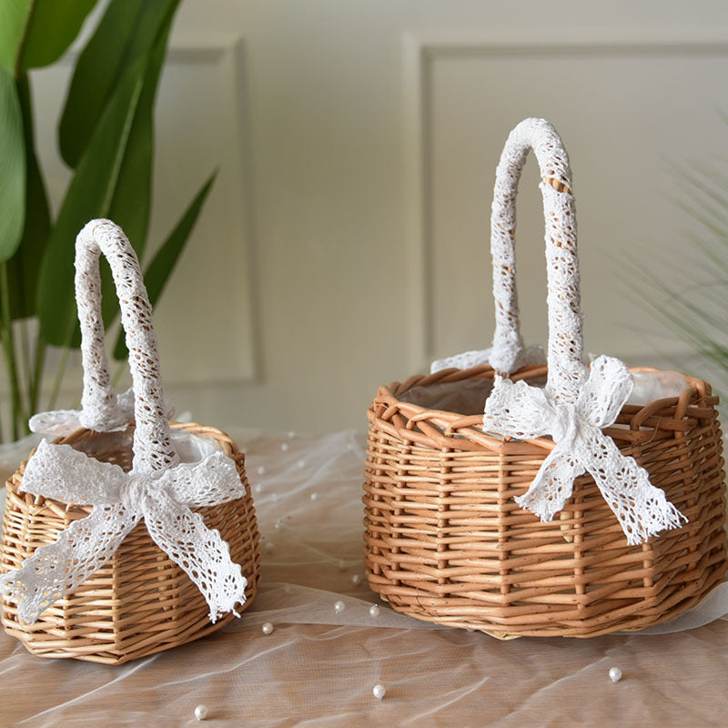 Elegant Woven Rattan Flower Basket for Wedding Aisle and Living Room Displays