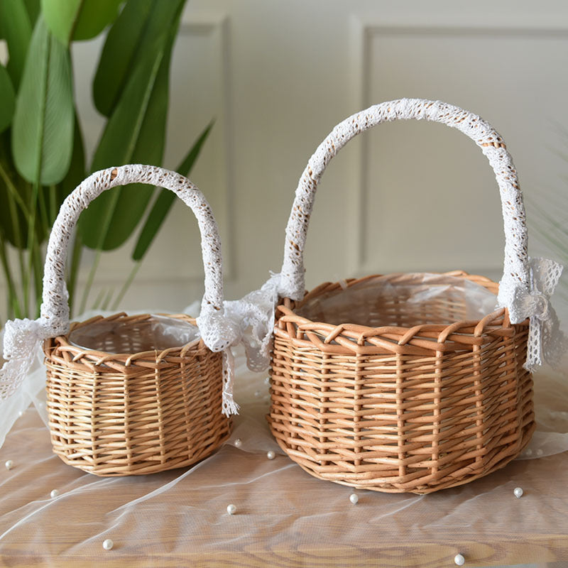 Elegant Woven Rattan Flower Basket for Wedding Aisle and Living Room Displays