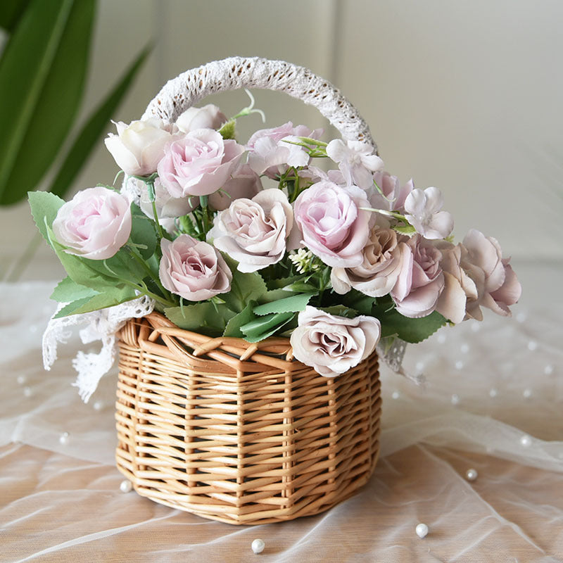 Elegant Woven Rattan Flower Basket for Wedding Aisle and Living Room Displays