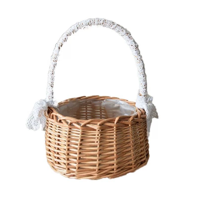 Elegant Woven Rattan Flower Basket for Wedding Aisle and Living Room Displays