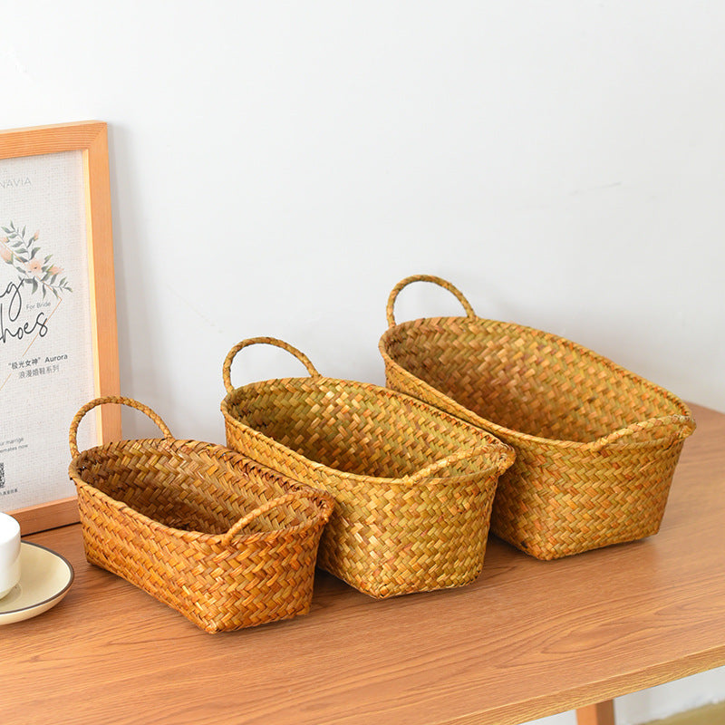 Double-Handled Woven Storage Basket for Fruit, Snacks, and Desktop Organization