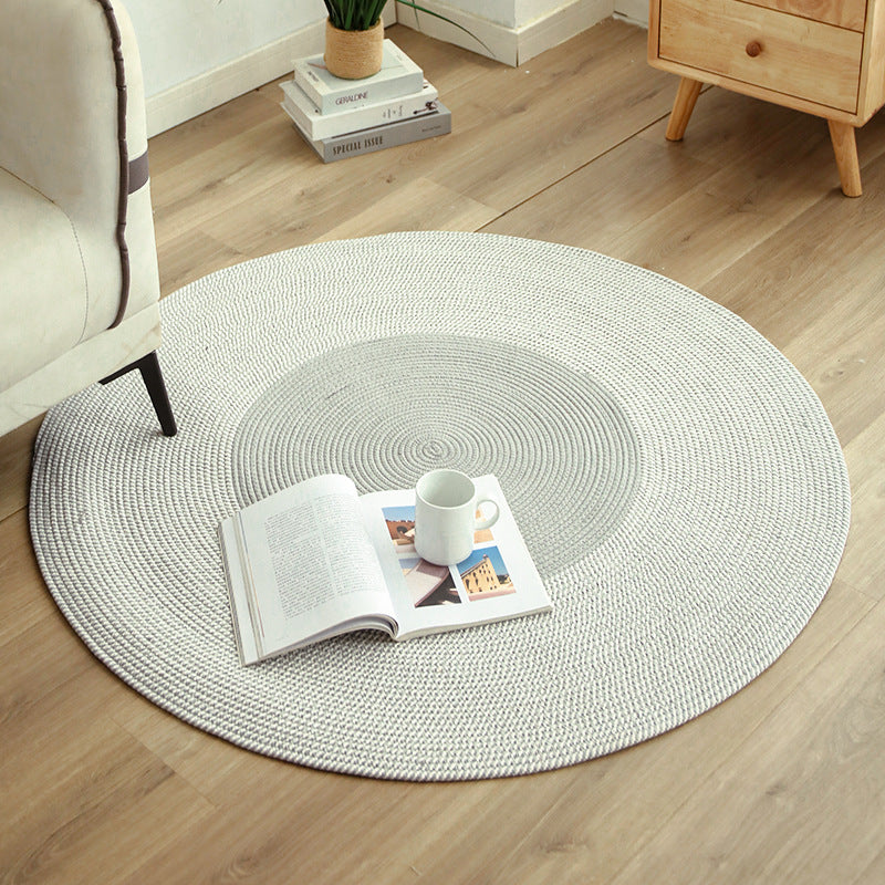 Round Textured Cotton Rope Floor Mat with Fringe Details for Living Room and Balcony