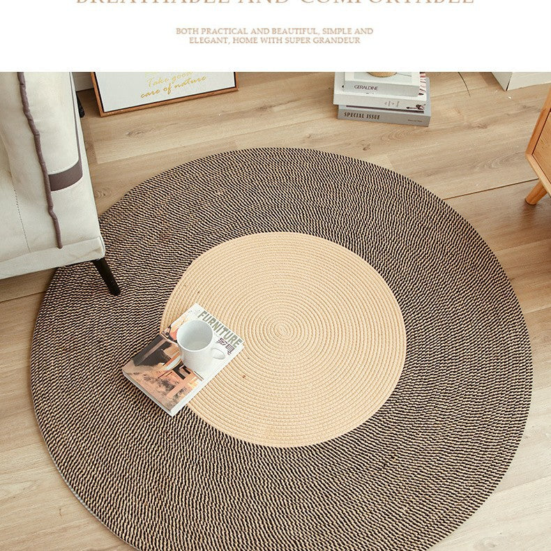 Round Textured Cotton Rope Floor Mat with Fringe Details for Living Room and Balcony