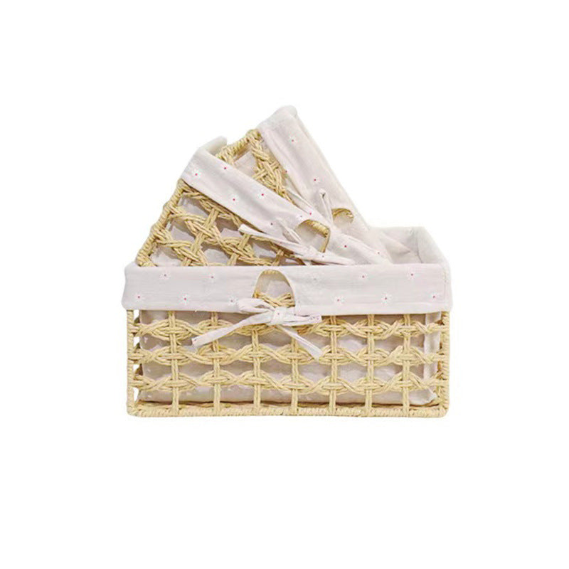 Natural Woven Storage Basket Set for Cosmetics, Snacks, and Coffee Table Items