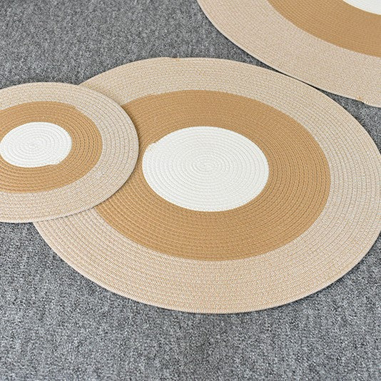 Round Textured Cotton Rope Floor Mat with Fringe Details for Living Room and Balcony