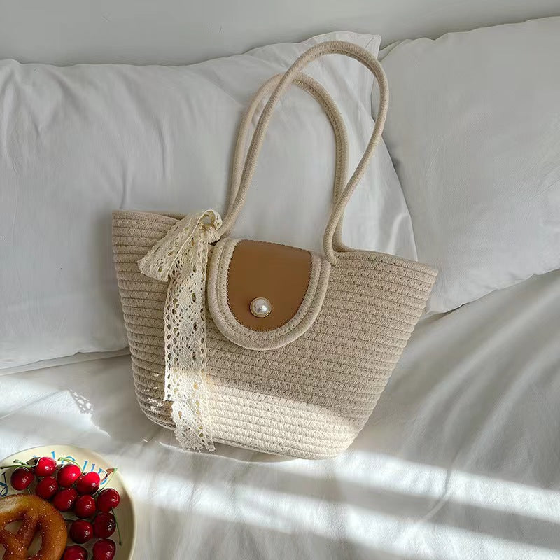 Versatile Woven Straw Bucket Bag for Travel, Beach, and Everyday Adventures