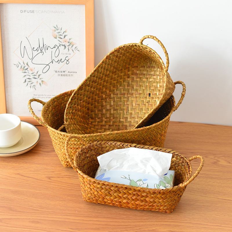 Double-Handled Woven Storage Basket for Fruit, Snacks, and Desktop Organization