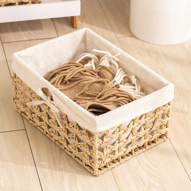 Natural Woven Storage Basket Set for Cosmetics, Snacks, and Coffee Table Items
