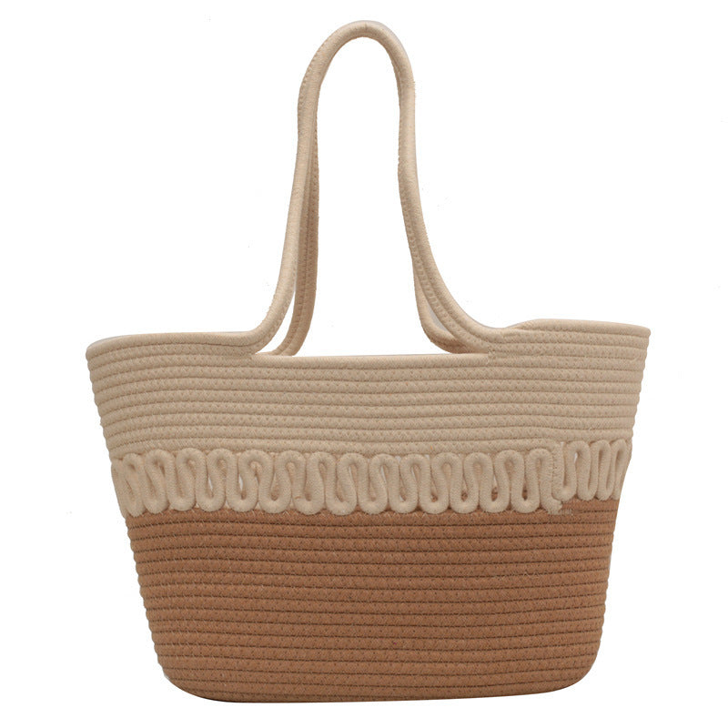 Large-Capacity Woven Straw Tote Bag for Summer Beach and Vacation Getaways