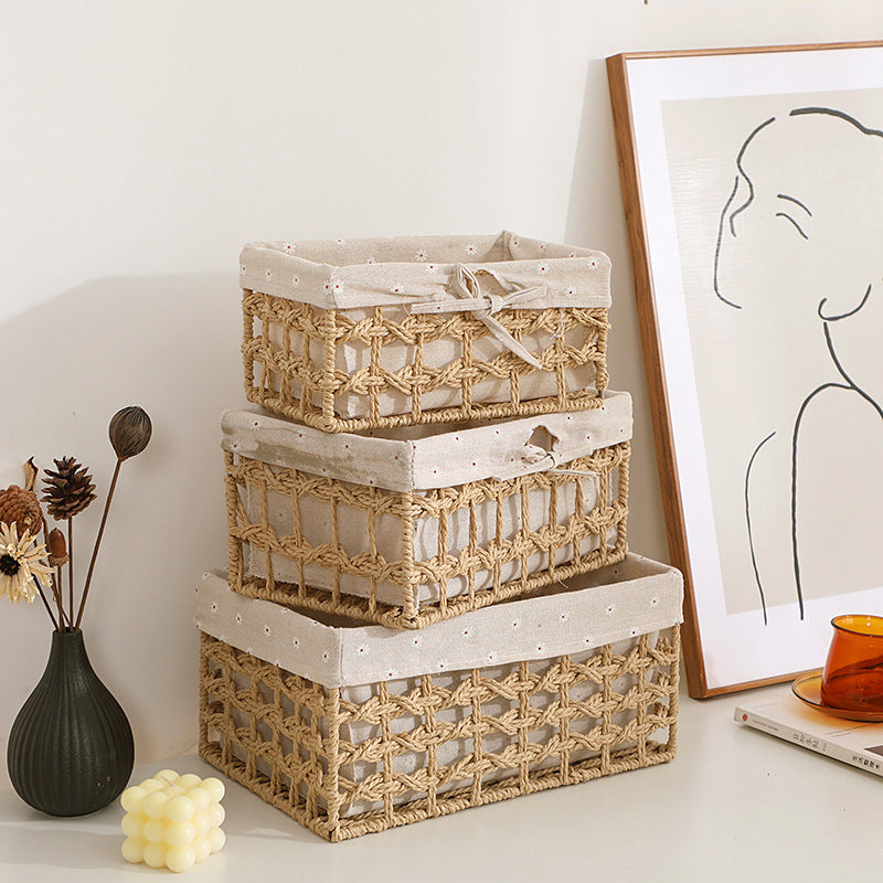 Natural Woven Storage Basket Set for Cosmetics, Snacks, and Coffee Table Items
