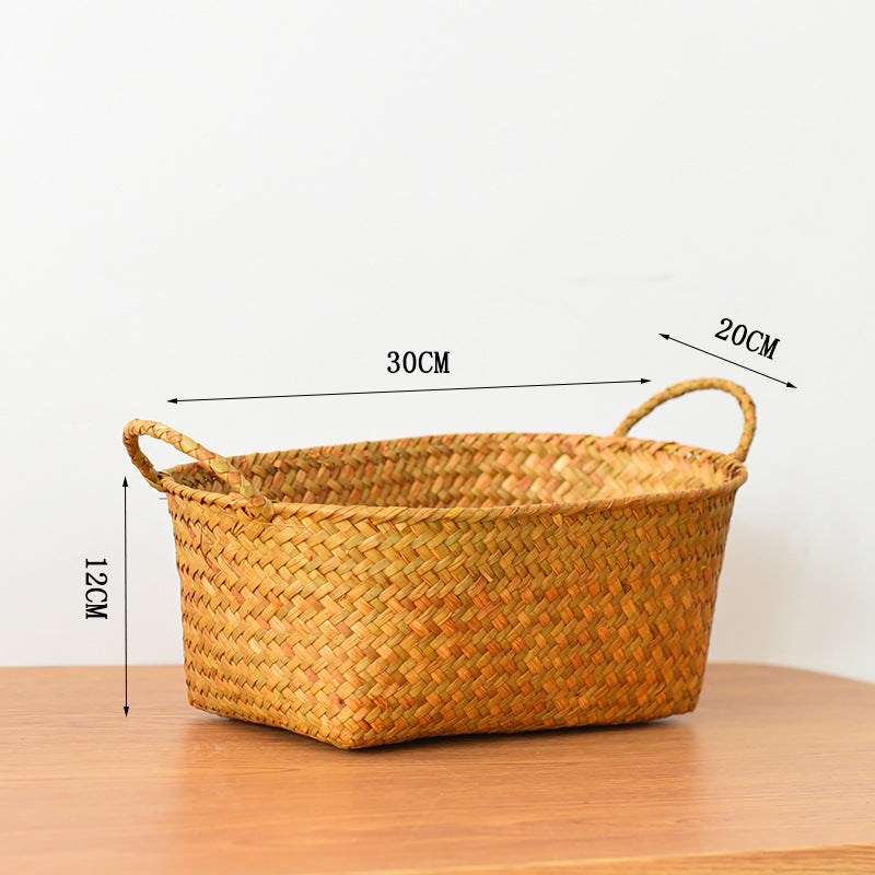 Double-Handled Woven Storage Basket for Fruit, Snacks, and Desktop Organization