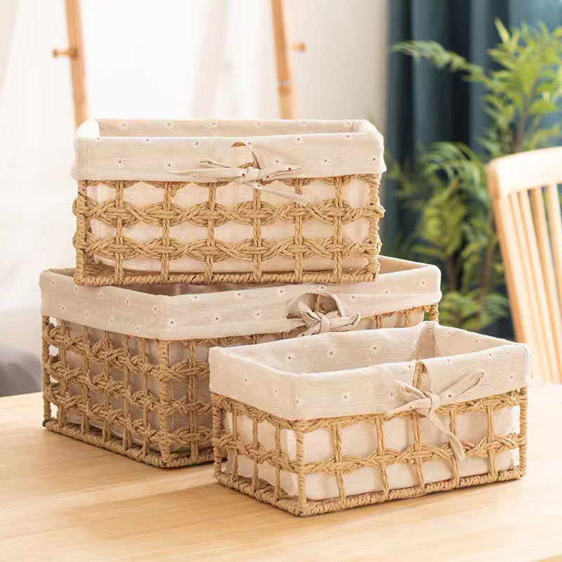 Natural Woven Storage Basket Set for Cosmetics, Snacks, and Coffee Table Items