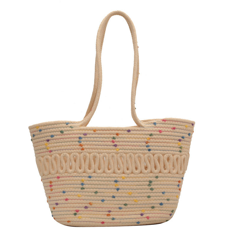 Large-Capacity Woven Straw Tote Bag for Summer Beach and Vacation Getaways