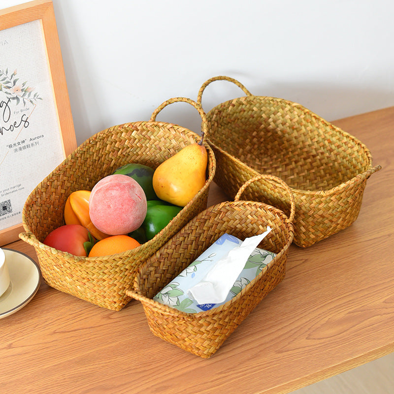 Double-Handled Woven Storage Basket for Fruit, Snacks, and Desktop Organization