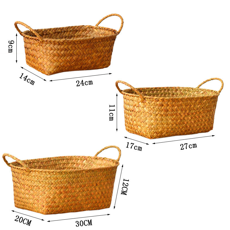 Double-Handled Woven Storage Basket for Fruit, Snacks, and Desktop Organization