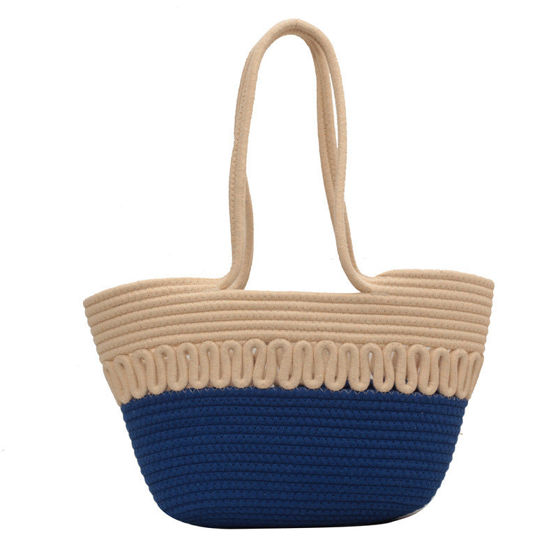 Large-Capacity Woven Straw Tote Bag for Summer Beach and Vacation Getaways